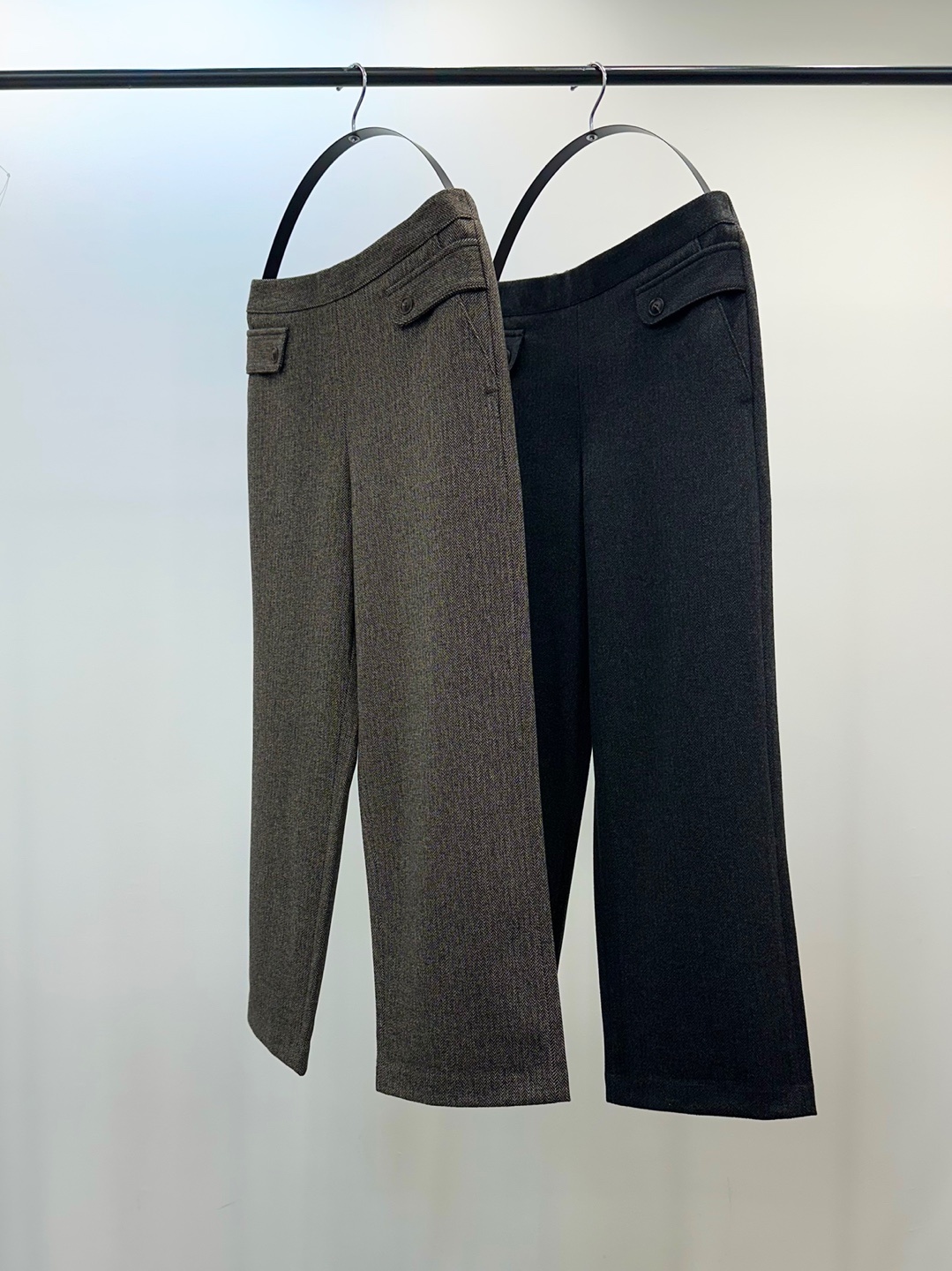 헤링본 밴딩 울 통바지