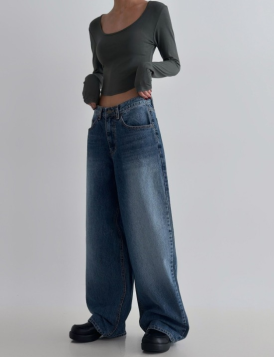 885번 로우 와이드 일자 데님